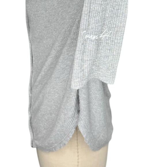 YOUNGLA Silver Cloud Cardigan Sweater Button Front V-Neck S/M Gray Ribbed Knit - Picture 4 of 6